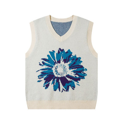 Mensen zonnebloem Custom V-neck pullovers trui gebreide vests mouwloze jacquard jumpers