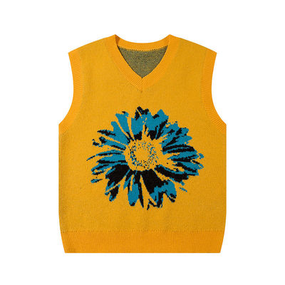 Mensen zonnebloem Custom V-neck pullovers trui gebreide vests mouwloze jacquard jumpers