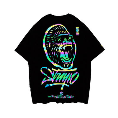 Custom Logo Hip Hop Stijl UV Reflectieve Fluorescentie T-shirt Print voor Plus Size Mannen