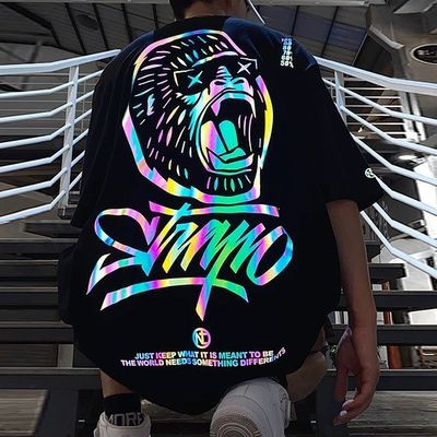 Custom Logo Hip Hop Stijl UV Reflectieve Fluorescentie T-shirt Print voor Plus Size Mannen