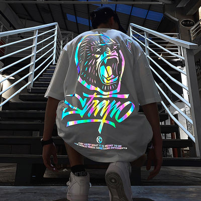Custom Logo Hip Hop Stijl UV Reflectieve Fluorescentie T-shirt Print voor Plus Size Mannen