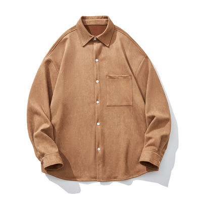 Mensenwinter 2023 Suede Solid Color Long Sleeve Shirt met zakken en losse stijl