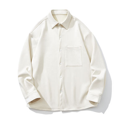 Mensenwinter 2023 Suede Solid Color Long Sleeve Shirt met zakken en losse stijl