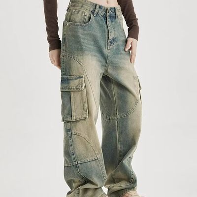 Mensen denim jeans vrachtbroek normale midden taille vrachtbroek in bulk verkoop