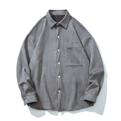 Mensenwinter 2023 Suede Solid Color Long Sleeve Shirt met zakken en losse stijl