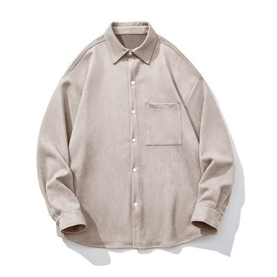Mensenwinter 2023 Suede Solid Color Long Sleeve Shirt met zakken en losse stijl