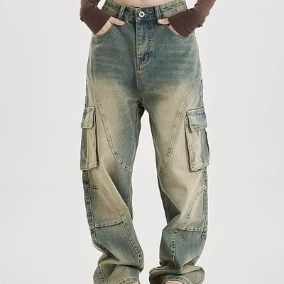 Mensen denim jeans vrachtbroek normale midden taille vrachtbroek in bulk verkoop