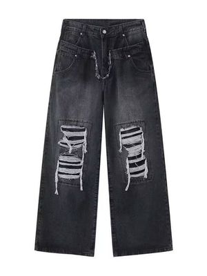 Mensen Hip Hop Double Waist Stacked Denim Jeans Broek In voorraad
