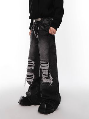 Mensen Hip Hop Double Waist Stacked Denim Jeans Broek In voorraad