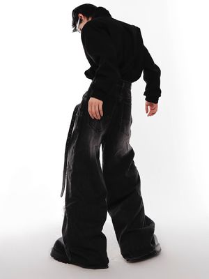 Mensen Hip Hop Double Waist Stacked Denim Jeans Broek In voorraad