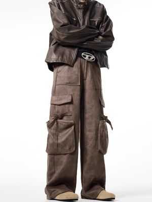 Vrouwenbroek met een dikke been, vintage overalls met meerdere zakken