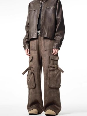 Vrouwenbroek met een dikke been, vintage overalls met meerdere zakken
