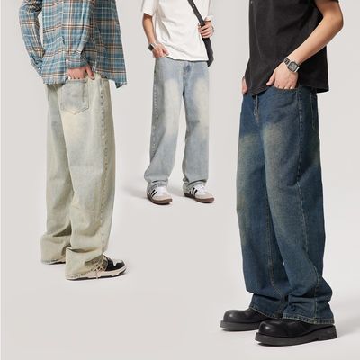 Mid Waist Type Mensen Denimbroek Custom Gewassen rechte jeans met licht plaid print