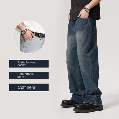 Mid Waist Type Mensen Denimbroek Custom Gewassen rechte jeans met licht plaid print