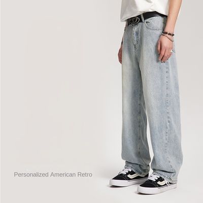 Mid Waist Type Mensen Denimbroek Custom Gewassen rechte jeans met licht plaid print