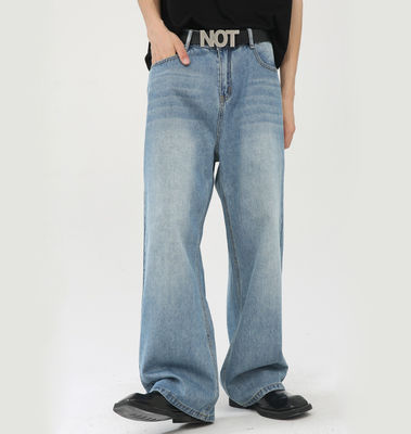 Geweven Polyester/Kotton Mensen Straight Blue Jeans met Digitaal Drukwerk