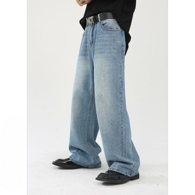 Geweven Polyester/Kotton Mensen Straight Blue Jeans met Digitaal Drukwerk