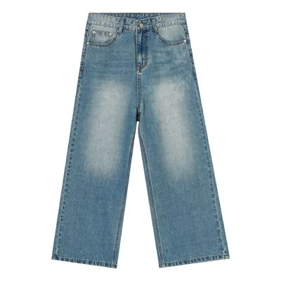 Geweven Polyester/Kotton Mensen Straight Blue Jeans met Digitaal Drukwerk