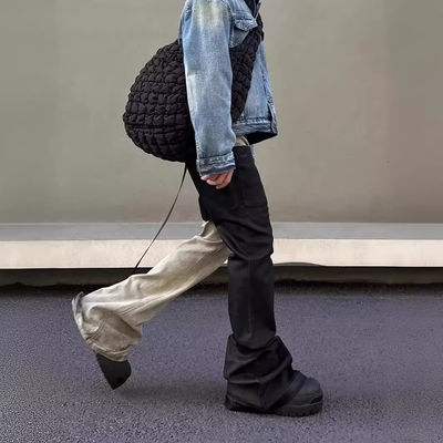 Mid waist Denim Stof Op maat Gewassen Rauwe Rand Patchwork Flared Broek Jeans Voor Mannen