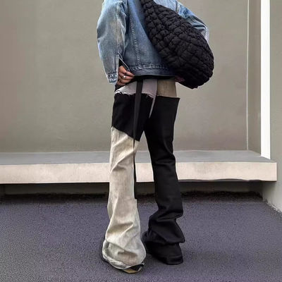 Mid waist Denim Stof Op maat Gewassen Rauwe Rand Patchwork Flared Broek Jeans Voor Mannen