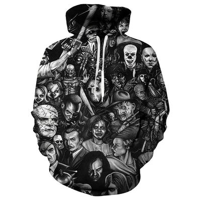 2023 Herfst/Winter Hoodie voor mannen met een hoed met 3D Halloween-print in polyester/watermengsel