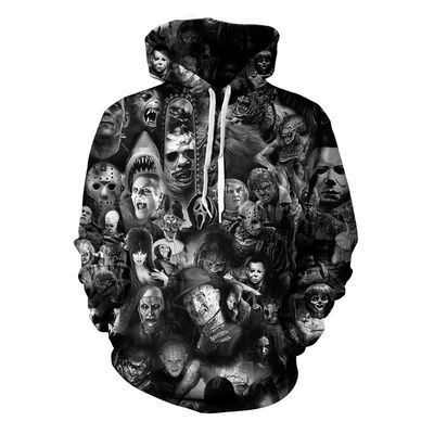 2023 Herfst/Winter Hoodie voor mannen met een hoed met 3D Halloween-print in polyester/watermengsel