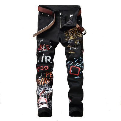 Winter Logo Patroon Digitaal Druk Mensen Jeans Nachtclub Zwart Wit Designer Jeans Mannen