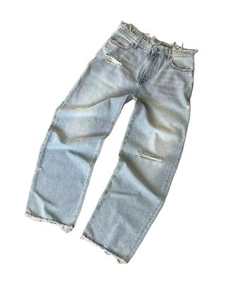 Custom Wide Leg Pants Mid Waist Denim Baggy Tears Jeans Vrouwen Plus Size Mensenbroek