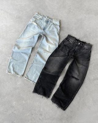 Custom Wide Leg Pants Mid Waist Denim Baggy Tears Jeans Vrouwen Plus Size Mensenbroek