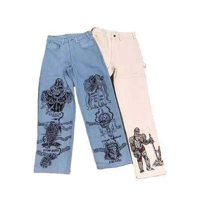 Design RTS Custom Loose Denim Baggy Jeans voor mannen en vrouwen Straight Fit Boyfriend Jeans