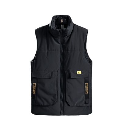 Verdichte katoenen vest voor mannen met Jacquard-patroon, normale lengte, zonder kap, winter 2024