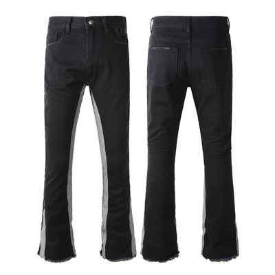 Mensenbroeken met patch stretch denim flared jeans met slim fit en distressed afwerking