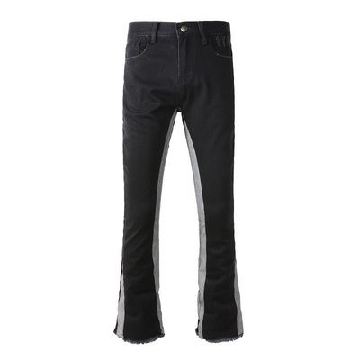 Mensenbroeken met patch stretch denim flared jeans met slim fit en distressed afwerking