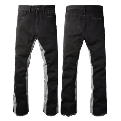 Mensenbroeken met patch stretch denim flared jeans met slim fit en distressed afwerking