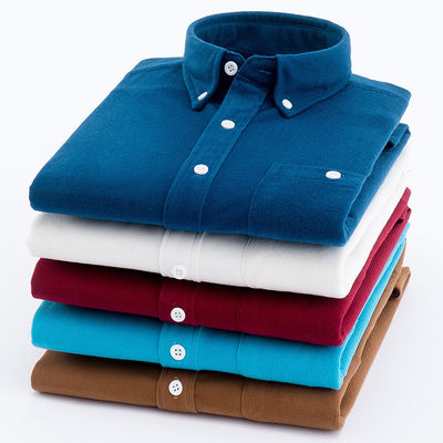 GEEN Naalddetectie Geweven overhemden voor mannen M-5XL Langarm Plain Geverfd Polos Corduroy