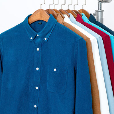 GEEN Naalddetectie Geweven overhemden voor mannen M-5XL Langarm Plain Geverfd Polos Corduroy