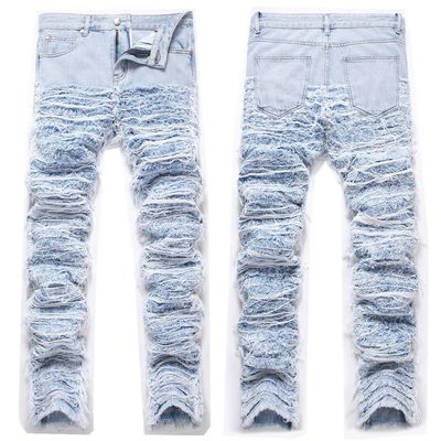 Midden taille kapot gewassen denim rechte benen jeans mannenbroek broek
