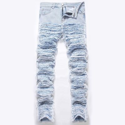 Midden taille kapot gewassen denim rechte benen jeans mannenbroek broek