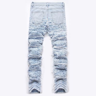 Midden taille kapot gewassen denim rechte benen jeans mannenbroek broek