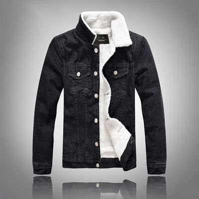 Mensen fluweel capuchon denim jas winter plus size zwart slim fit dik lamshuid wol jas