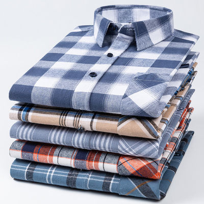 Plussize zakenhemden in 100% katoen met gepoetste plaid kraag en lange mouwen