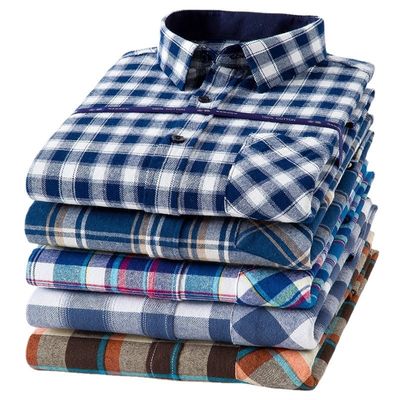 Plussize zakenhemden in 100% katoen met gepoetste plaid kraag en lange mouwen