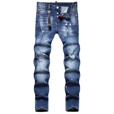 Mensen draagbare handwerk Slim Fit Mid Waist Baggy Jeans met digitale afdruk hangende stickers