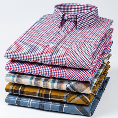 Plussize zakenhemden in 100% katoen met gepoetste plaid kraag en lange mouwen