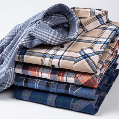Plussize zakenhemden in 100% katoen met gepoetste plaid kraag en lange mouwen