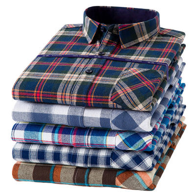 Plussize zakenhemden in 100% katoen met gepoetste plaid kraag en lange mouwen
