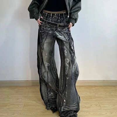 Polyester / katoen gewassen Y2K Oversize Wave Design Tie Dye Cargo broek voor mannen en vrouwen