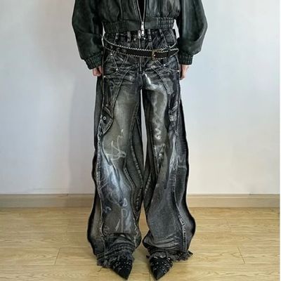 Polyester / katoen gewassen Y2K Oversize Wave Design Tie Dye Cargo broek voor mannen en vrouwen