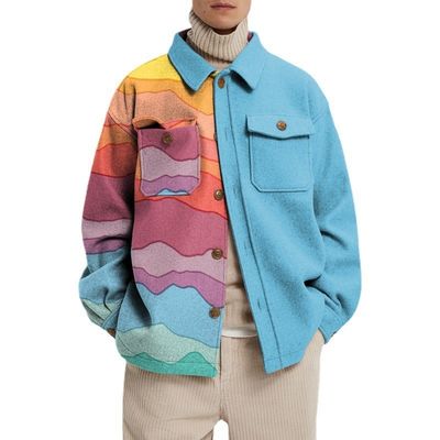 Casual lange mouwen jas voor mannen met kleurrijk geometrisch patroon en geweven weefmethode