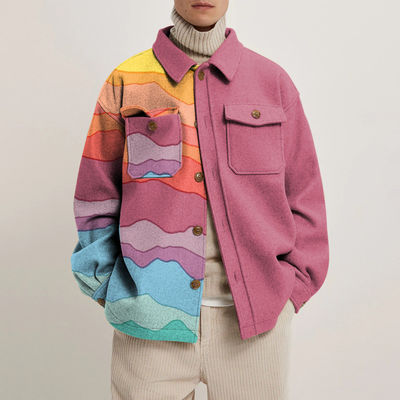 Casual lange mouwen jas voor mannen met kleurrijk geometrisch patroon en geweven weefmethode